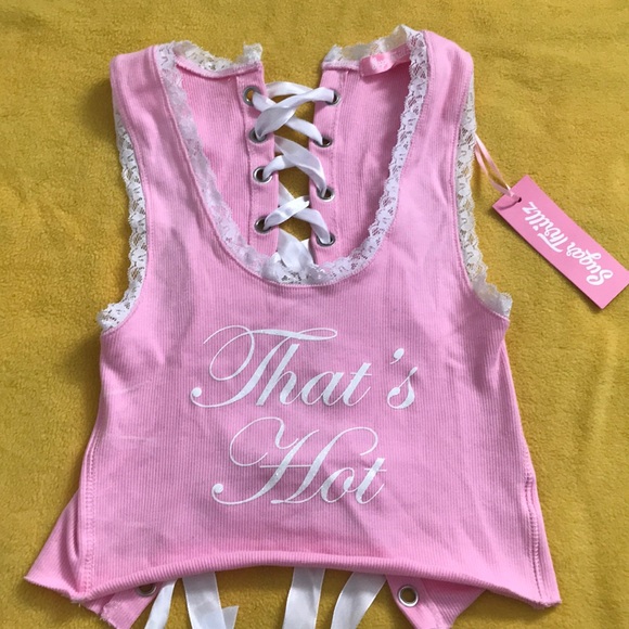 Dolls Kill Tops - Sugar Thrillz Pink That’s Hot Lace-up crop top